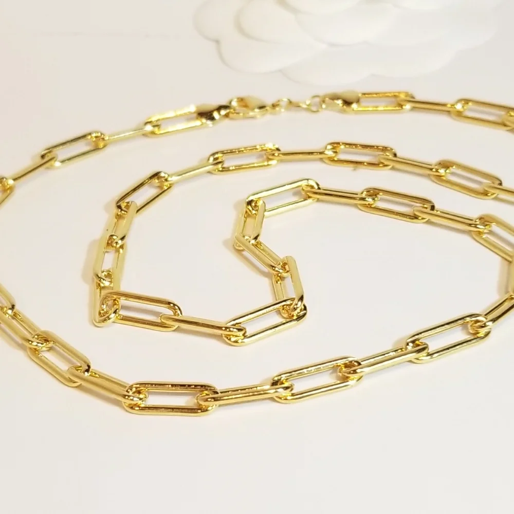 18K Gold Filled Paperclip Chain Necklace NEW